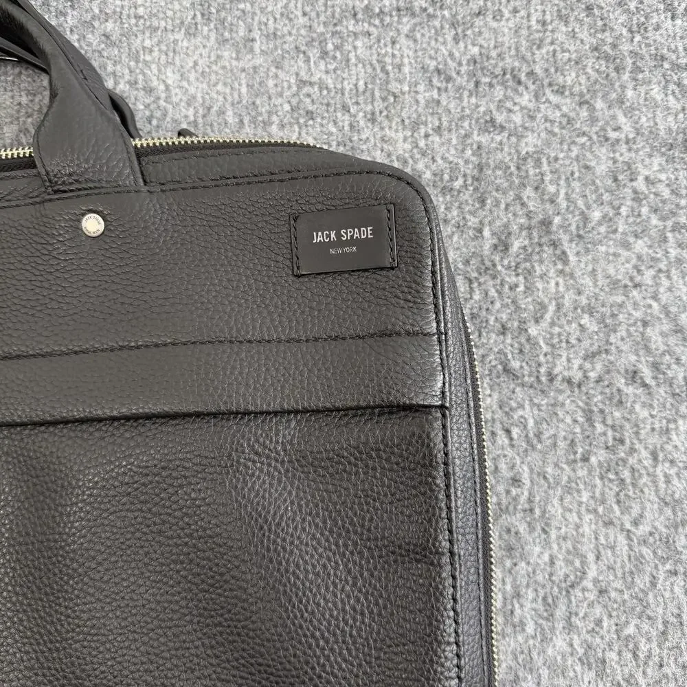 Jack Spade Briefcase Bag Mens Black Leather Laptop Work Office Travel Business